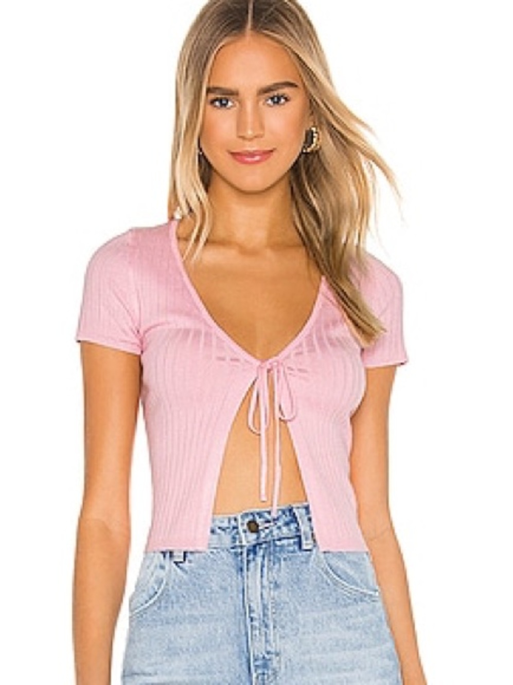 Superdown Baby Pink Bethanie Front Tie Top